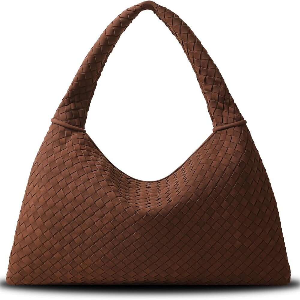 Vegan Leather Woven Tote, Vintage Suede Hobo, Suede Woven Purse, Large Leather S